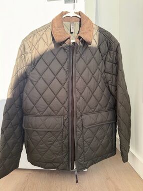 Mango Quilted Brown Puffer Jacket with Corduroy Collar